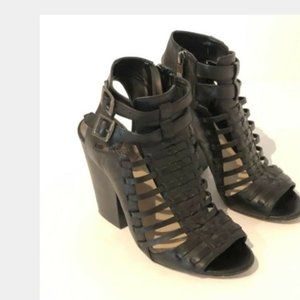 Vince Camuto Heels Size 8.5 M Black Leather Strappy Caged Gladiator Sandals Open